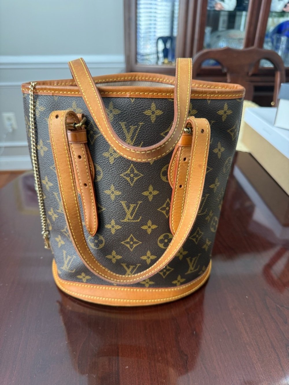Louis Vuitton Monogram Canvas Mini Bucket Bag in Brown and Tan